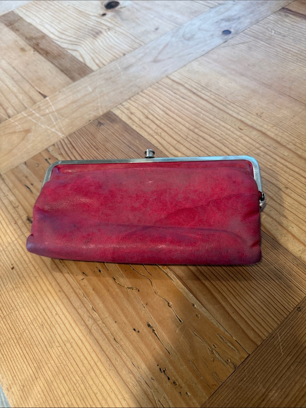 HOBO Red Leather Kiss-Lock Wallet Clutch